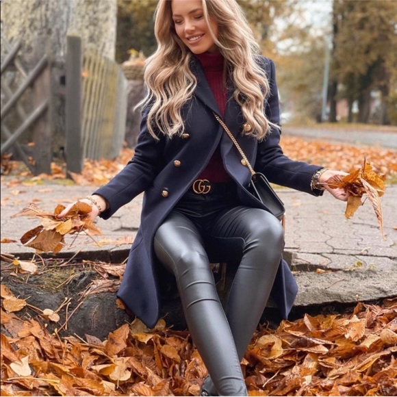 ZARA Wool Blend Double Breasted Coat Gold Button - Picture 4 of 9